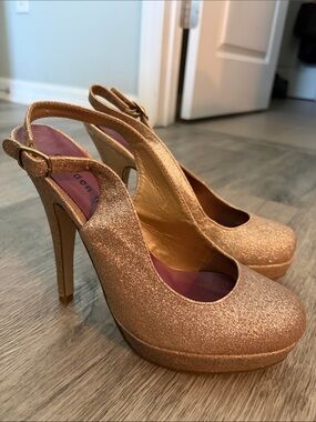 Madden Girl Rose Gold Glitter Slingback Heels used/Good condition *SEE PICS 8.5
